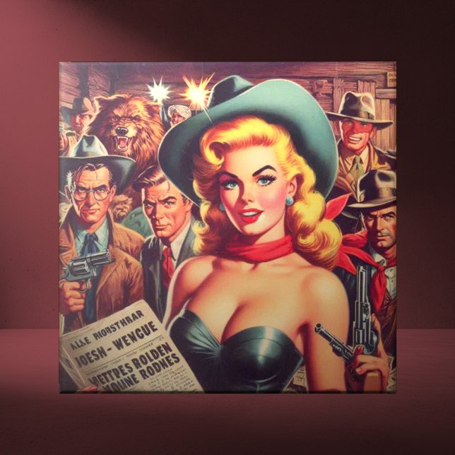 Vintager Western Pulp Girl Fliese (Von Creator hochgeladen)
