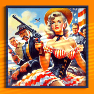 Vintager Western Pulp Girl Poster