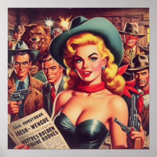Vintager Western Pulp Girl Poster