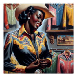 Vintager Western Retro Cowgirl Shirt Shopping Poster