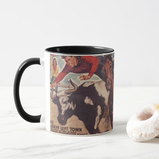 Vintager Western Rodeo Cowboy Steer Wrestling Rode Tasse (Mit Donut)