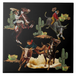 Vintager Western Rodeo Events Cowboy Cowgirl Fliese