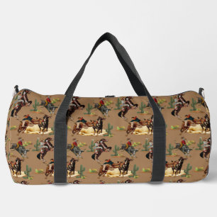 Vintager Western Rodeo Events Cowgirl Cowboy Duffle Bag
