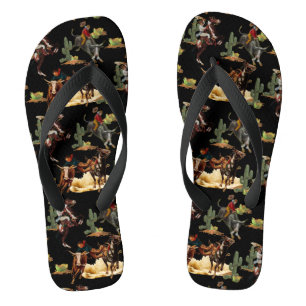 Vintager Western Rodeo Events Cowgirl Cowboy Flip Flops