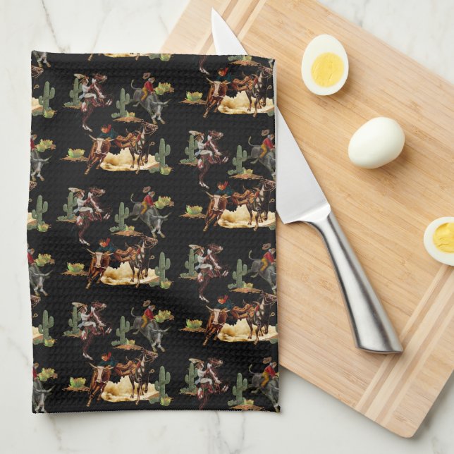 Vintager Western Rodeo Events Cowgirl Cowboy Geschirrtuch (Viertel Falte)