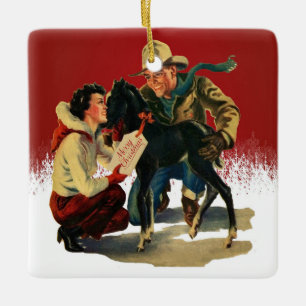 Vintager Western zu Weihnachten Keramikornament