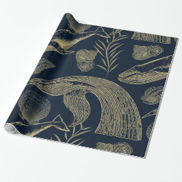 Vintager Whale Blue Geschenkpapier