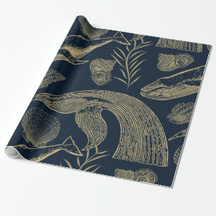 Vintager Whale Blue Geschenkpapier