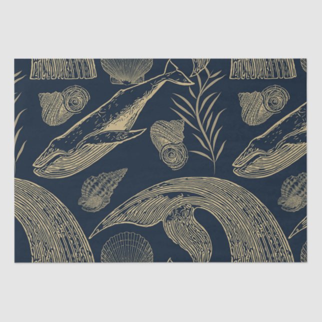 Vintager Whale Blue Seidenpapier (Vorderseite)