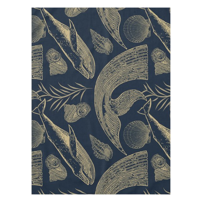 Vintager Whale Blue Tischdecke (Vorderseite)