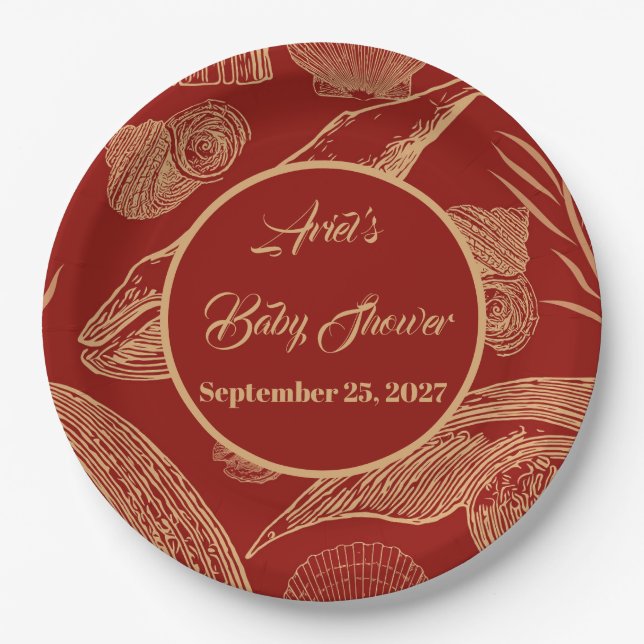 Vintager Whale Rot Pappteller (Vorderseite)