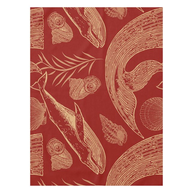 Vintager Whale Rot Tischdecke (Vorderseite)