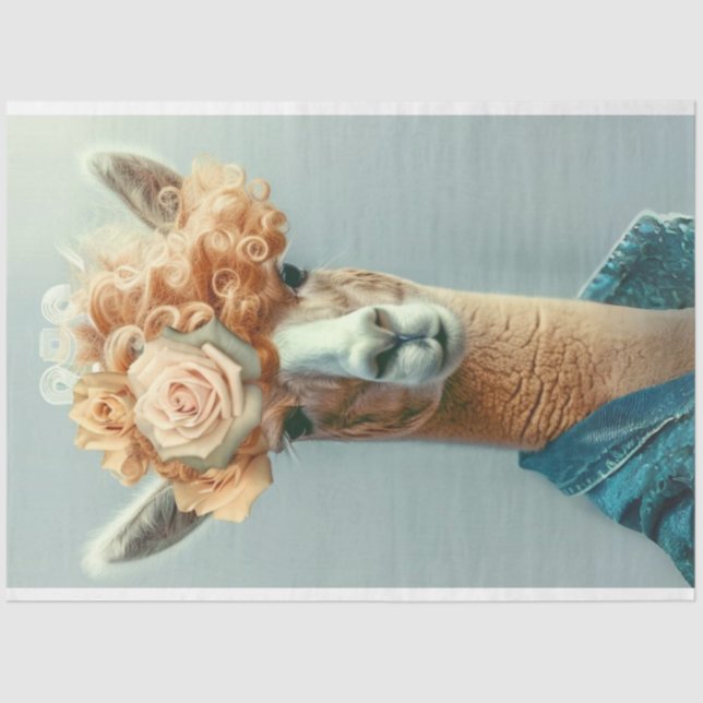 Vintager Whimsical Llama mit Blume Decoupage Seidenpapier (Vorderseite)