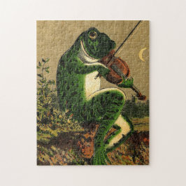 Vintager Whimsical Romantischer Frosch mit Geige Puzzle