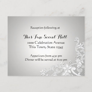 Vintager White Lace Wedding Empfang Silver Begleitkarte