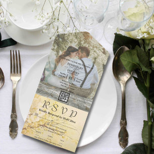 Vintager White Sakura Foto QR All In One Einladung