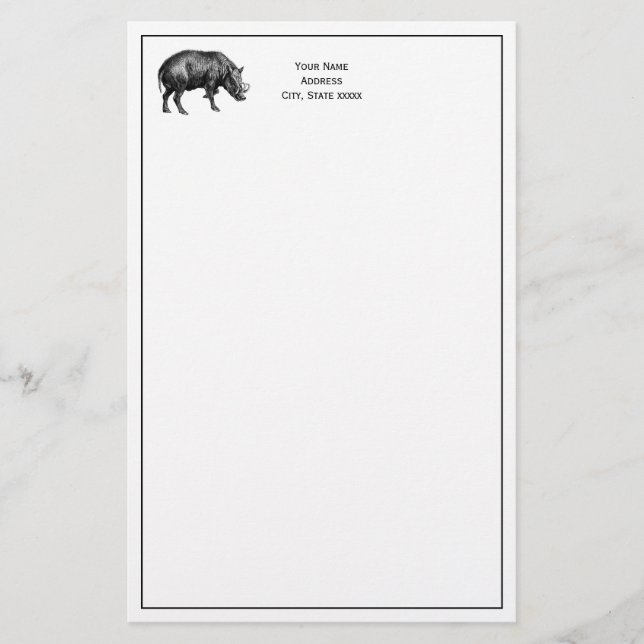 Vintager Wildschwein Zeichnend BW Briefpapier (Vorderseite)