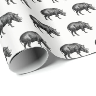 Vintager Wildschwein Zeichnend BW Geschenkpapier