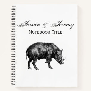 Vintager Wildschwein Zeichnend BW Notizbuch