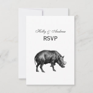 Vintager Wildschwein Zeichnend BW RSVP Karte
