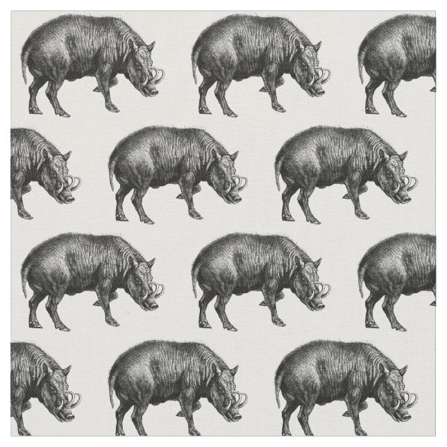 Vintager Wildschwein Zeichnend BW Stoff (Nahaufnahme)