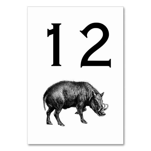 Vintager Wildschwein Zeichnend BW Tischnummer (Vorderseite)