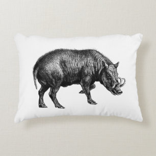 Vintager Wildschwein Zeichnend BW Zierkissen