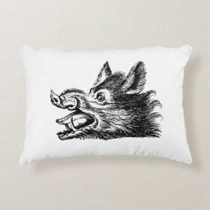 Vintager Wildschweinkopf Zeichne BW Dekokissen