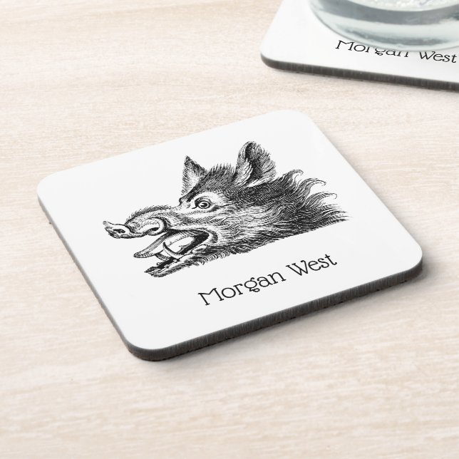 Vintager Wildschweinkopf Zeichne BW Getränkeuntersetzer (Linke Seite)