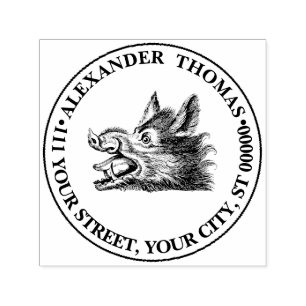 Vintager Wildschweinkopf Zeichne BW Permastempel