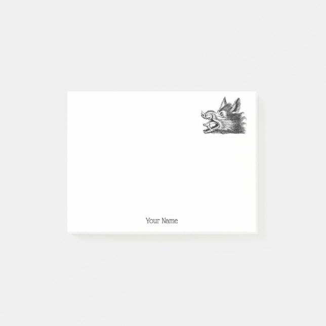 Vintager Wildschweinkopf Zeichne BW Post-it Klebezettel (Vorderseite)