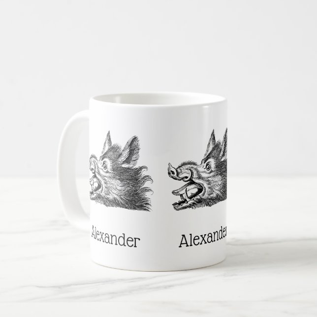 Vintager Wildschweinkopf Zeichne BW Tasse (Vorderseite Links)