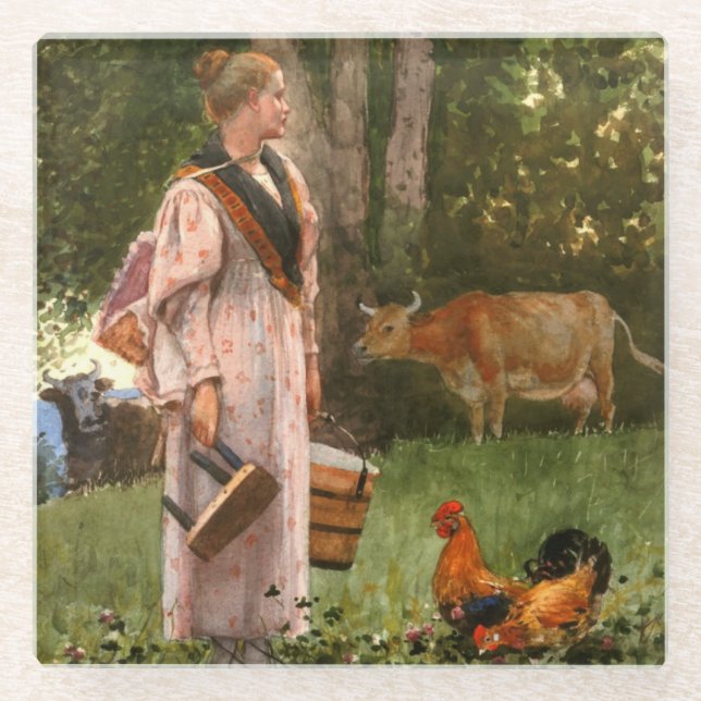 Vintager Winslow-Homer Das Milchmädchen Glasuntersetzer (Vorderseite)
