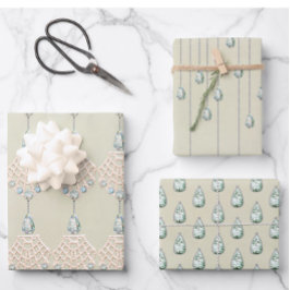 Vintager Winter aquamarine Nashörner viktorianisch Geschenkpapier Set