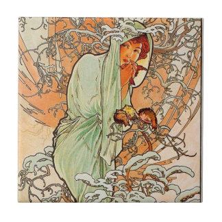 Vintager Winter durch Alphonse Mucha Fliese