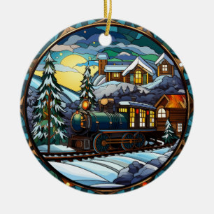 Vintager Winter Express verklebte Glasverzierungen Keramik Ornament
