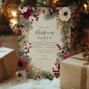 Vintager Winter floral Frohe Weihnachten Einladung