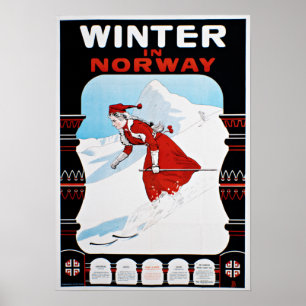 Vintager Winter in Norwegen Skireisen Poster