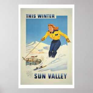 Vintager Winter Skipiste Idaho Poster