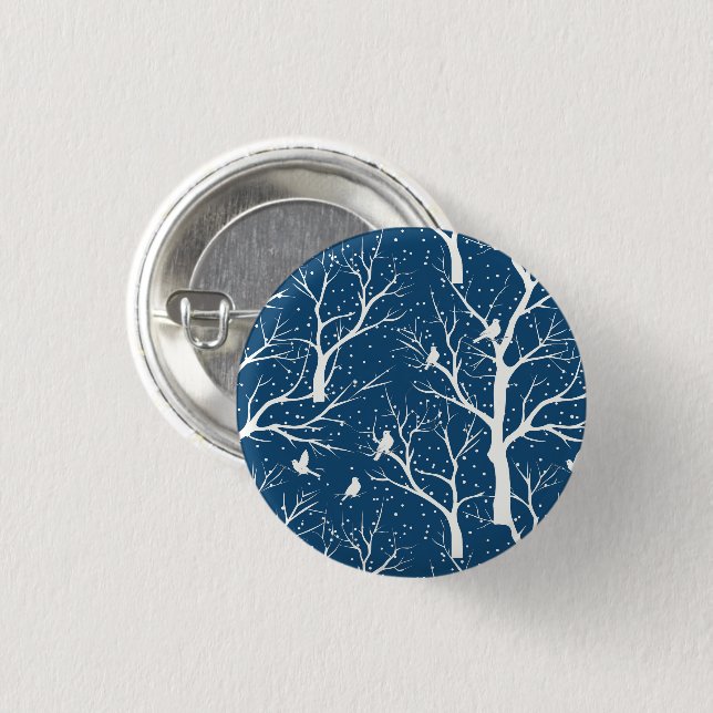 Vintager Winter Sky Weißer Vogelschutz Schneeflock Button (Vorne & Hinten)