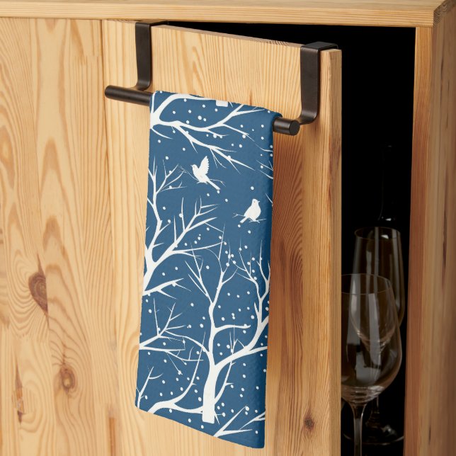 Vintager Winter Sky Weißer Vogelschutz Schneeflock Geschirrtuch (Drittel gefaltet)