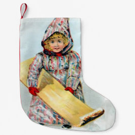 Vintager Winter-Sledding Mädchen Kleiner Weihnachtsstrumpf