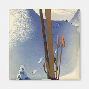 Vintager Winter-Sport - Skis und Steigungen Magnet