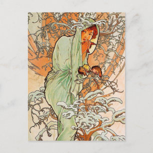 Vintager Winter von Alphonse Mucha Postkarte