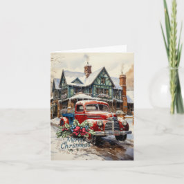 Vintager Winter Weihnachts-Stadthaus Frohe Weihnac Karte