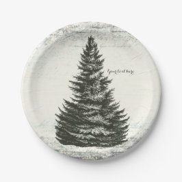Vintager Winterpine Baum Rustikales Holz Elegantes Pappteller