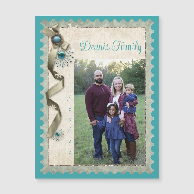 Vintager Winterschneeflockendampfer aquamarin Magnetkarte (Vorderseite)