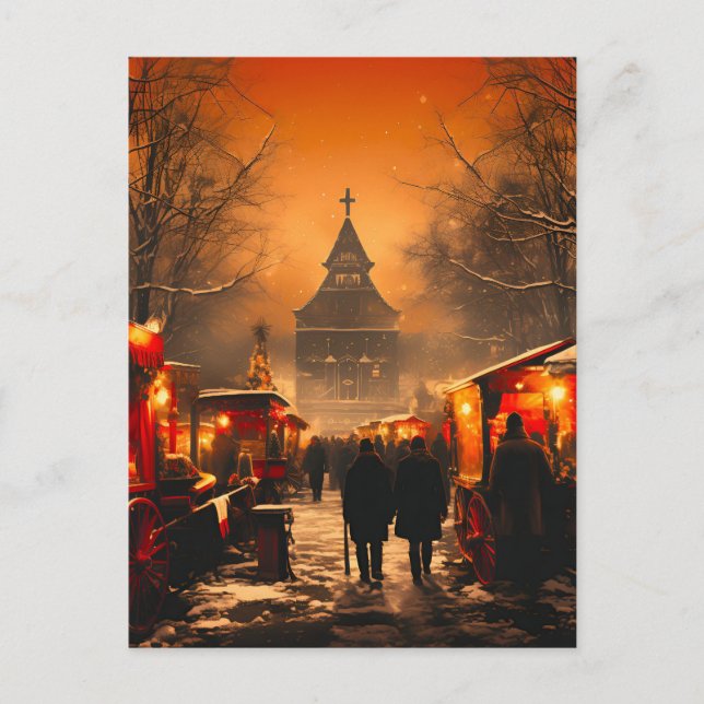 Vintager Winterschneemarkt Ankündigungspostkarte (Vorderseite)