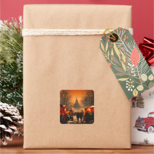 Vintager Winterschneemarkt Quadratischer Aufkleber