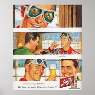Vintager Wintersport Ski Schlilzer Bier Poster